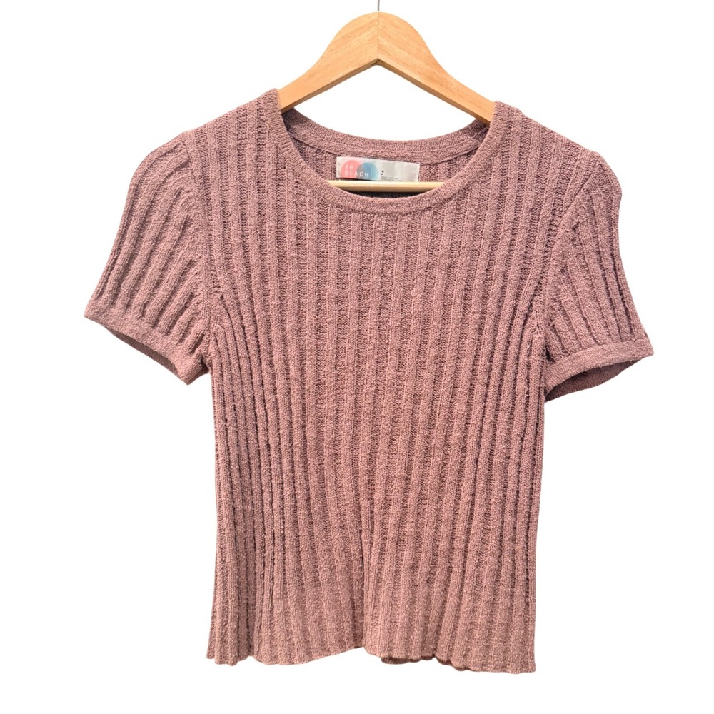 Free‎ People FP Beach Womens Dusty Rose Ribbed Knit Short Sleeve Sweater Tee S